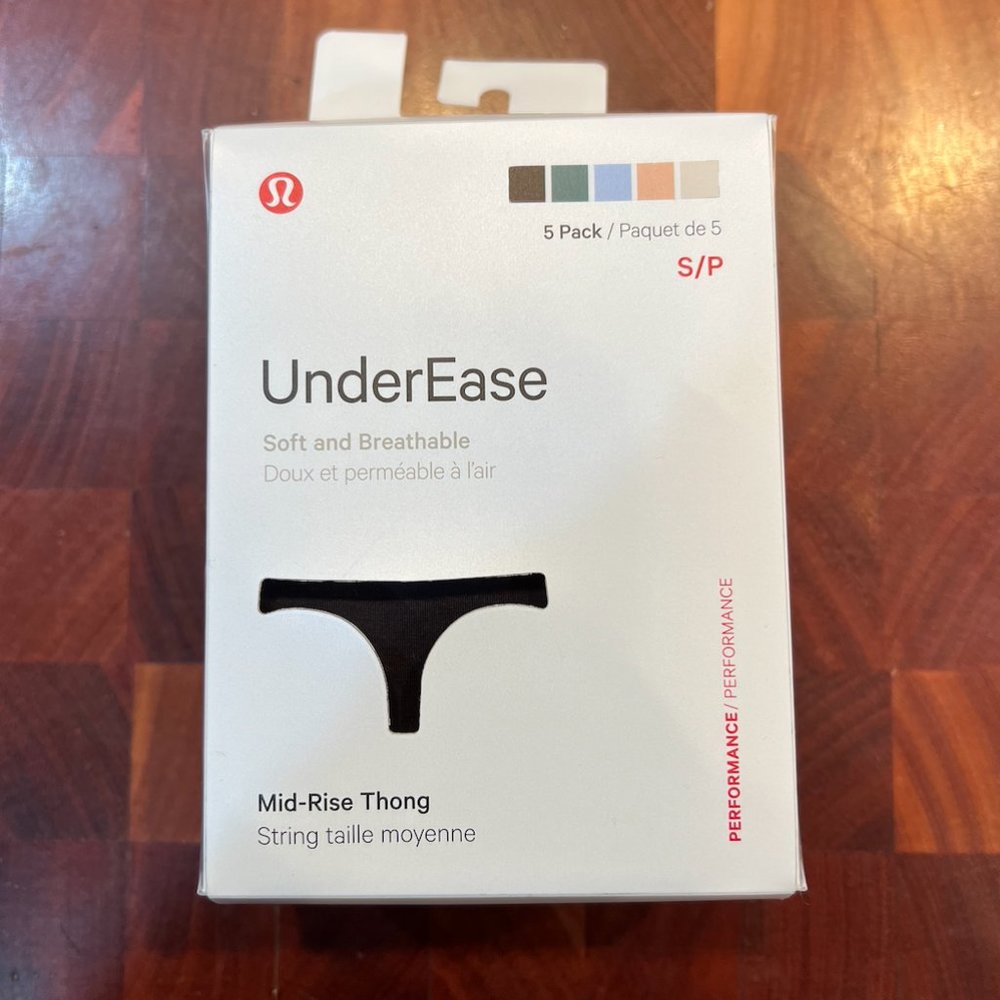 NWT Lululemon UnderEase Mid-Rise Thong Underwear (5 Pack) MULTICOLOR Size S/P